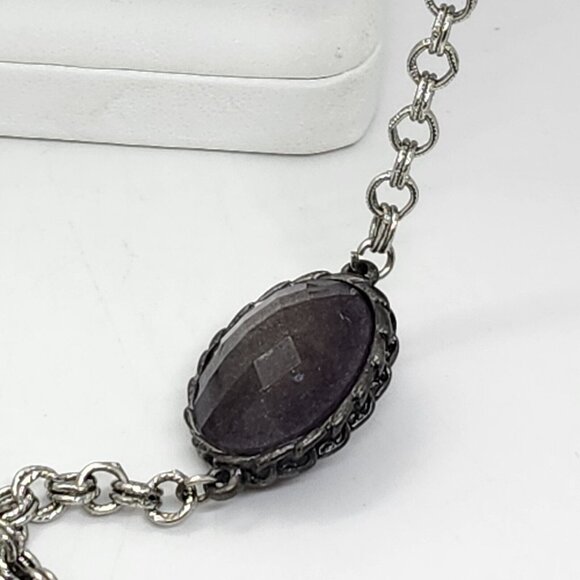 Loft Ann Taylor Long Rustic‎ Silver Tone Faux Stones Necklace - Picture 2 of 8